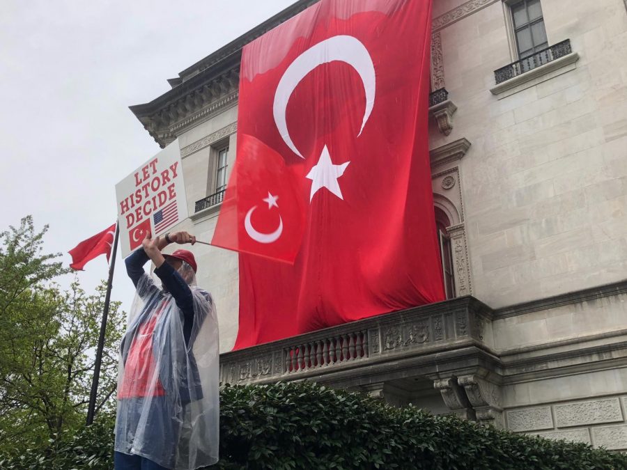 Protester holds a sign in support of Turkey outside the Turkish Ambassadors residence.