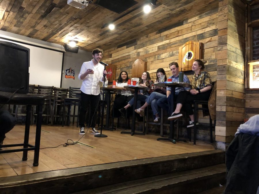 An AU student preforms a standup routine at Tenley Bar and Grill on February 16. 