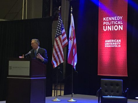 The student-run Kennedy Political Union (KPU) and AU College Republicans cosponsored The Wonk of the Year event on March 21, awarded to John Kasich.