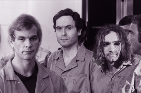 Jeffrey Dahmer, Ted Bundy, and Charles Manson (photo has been photoshopped by artist).