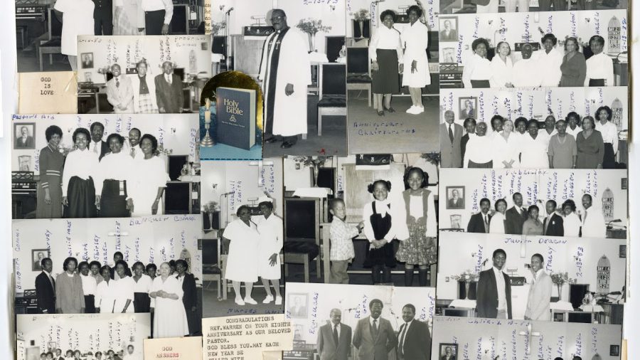 (1983 collage of members of the Macedonia Baptist Church in Montgomery County, courtesy of the church)