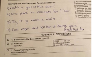 Treatment options provided by the Counseling Center that a student received 