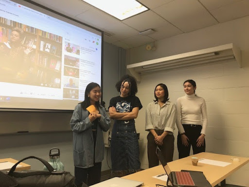 Clarissa Cheung ( far left) and other members of AASU advocacy committee introduce the “Self Care as Rebellion” event. This event took place Feb.4 on American University’s campus. 