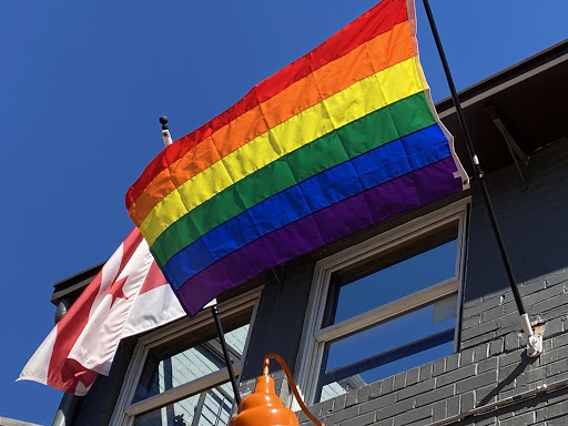 rainbow flag on building