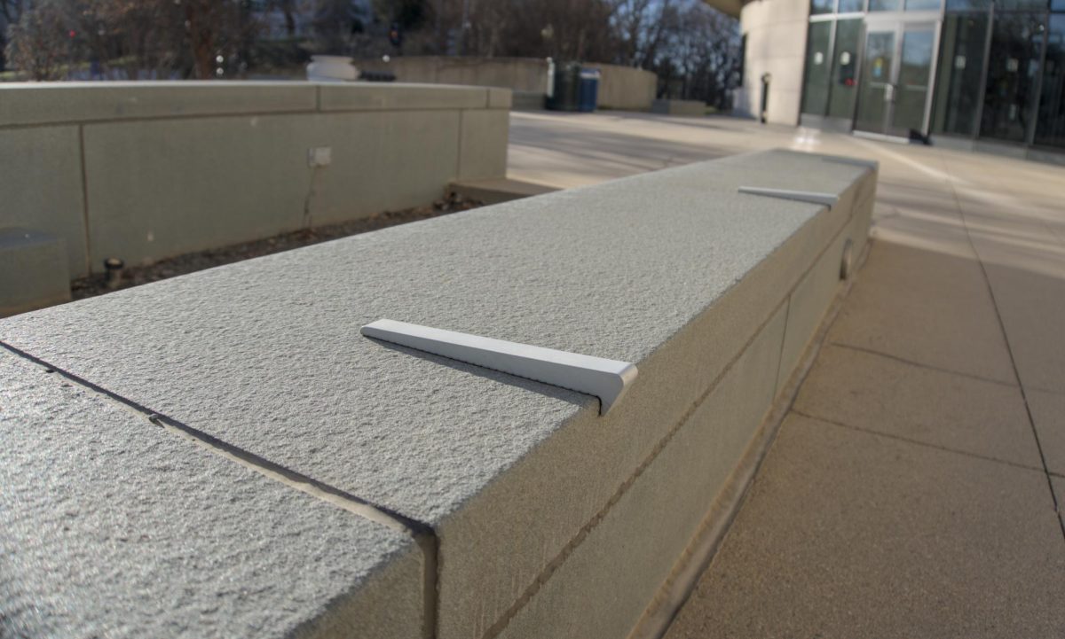 Architecture restricts skaters and people at bus station benches