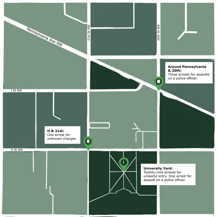 A map of where the arrests occurred.