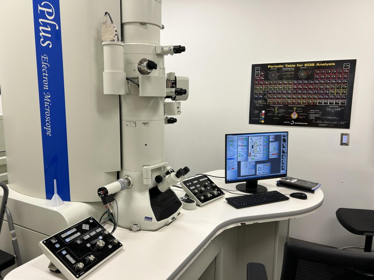 AU’s transmission electron microscope fills half a room in the Hall of Science.